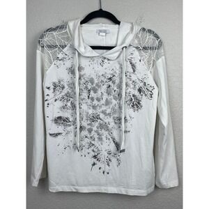 Dolcezza Top Womens Medium White Hooded Art to Wear Pullover Crochet Shoulders